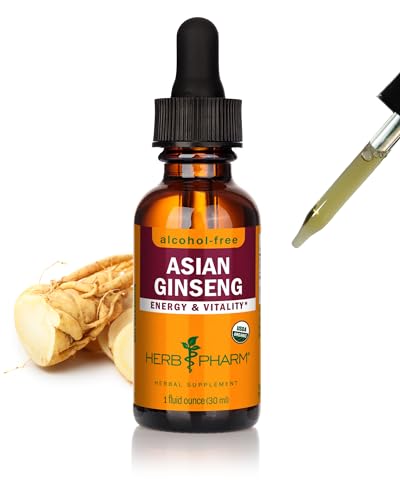 Herb Pharm Asian (Panax) Ginseng Liquid Glycerite for Energy and Stamina, Alcohol-Free Glycerite, 1...