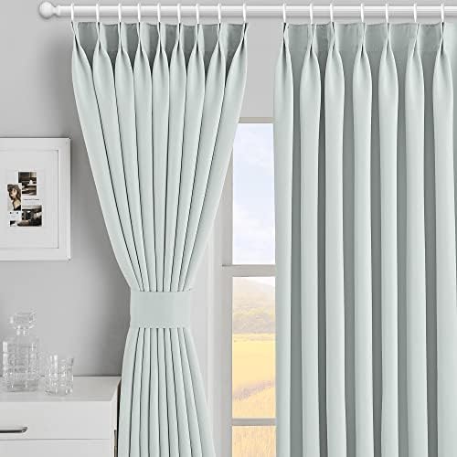 MAIHER Pinch Pleat Curtain Indoor Outdoor, Room Darkening Thermal Insulated Solid Color Drape for Bedroom, Living Room, Bluish White, 54" W x 72" L, 1 Panel
