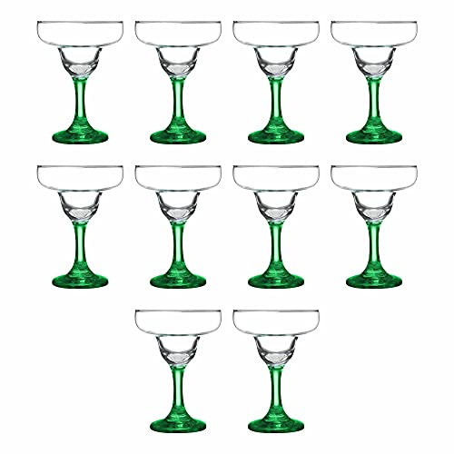 DISCOUNT PROMOS 10 Margarita Glasses Set, 9 oz. - Classic, Smooth, Barware, Glassware - Green