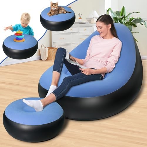 Inflatable Lounge Chair With Ottoman Blow Up Chaise Lounge Portable Lazy Sofa - Inflatable Sofa Camping, Inflatable Sofa Couch