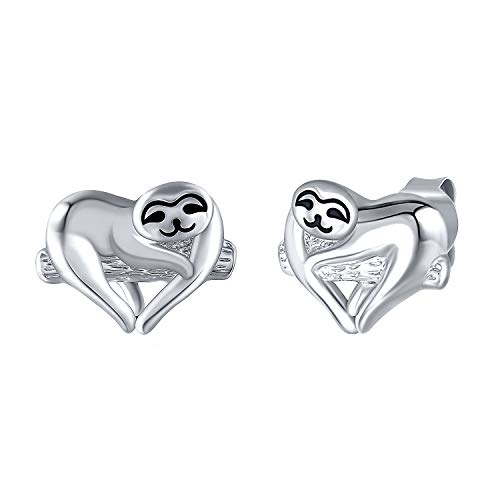 Grecia Sloth Earrings, Sterling Silver Sloth Stud Jewelry for Women, Love Heart Smile Sloth for Girlfriend, Wife, Sister, Grandma, Mom