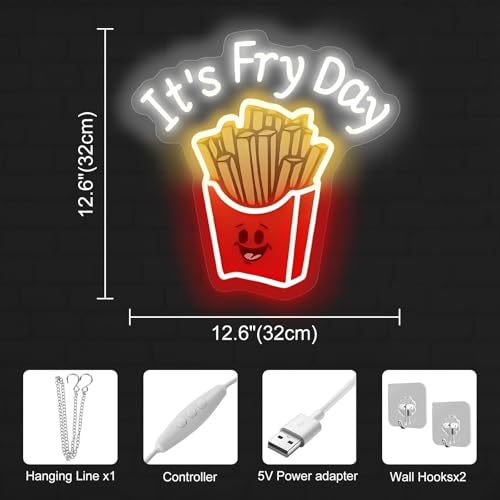 Image of French Fries Neon Light,It's Fry Day Neon Sign,Fast Food Neon,Food Shop Restaurant Wall Decor,Shop Sign,Home Kitchen Wall Decor,Fries Lover's Gift Restaurant Shop Unique Business Fast Food Shop