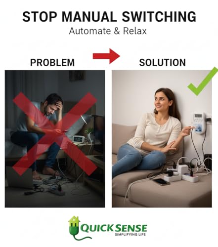 Image of Quick Sense QS-T1 Digital Timer Switch | Programmable LCD Display | 16 On /Off Settings | Energy Saving Automation | 220-240V AC | Plug-in Smart Timer for Appliances