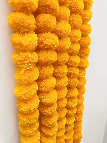Image of Sphinx Artificial Marigold Fluffy Flowers Garlands for Decoration - Pack of 5 (Light Orange), 140 CM