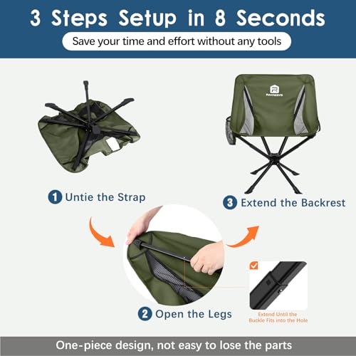Image of Raynesys Portable Camping Chair 1 Pack, 8 Seconds Quick Setup Folding Camping Chair, Flexible 360 Rotation, 3.8Lb Lightweight Travel Chairs for Easy Carry to Hiking, Sporting, Beach, Army Green