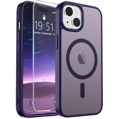 Image of SUPFINE Magnetic for iPhone 15 Case (Compatible with MagSafe) (Military Grade Drop Protection) Slim Translucent Matte Shockproof with Anti-Fingerprint Phone Case, Dark Purple