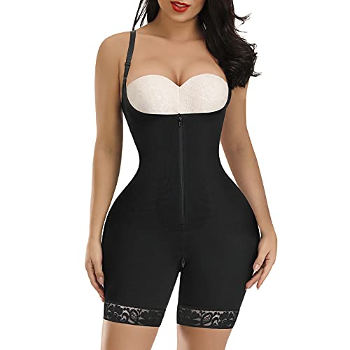 FeelinGirl Shapewear for Women Tummy Control Waist Trainer Bodysuit Slim Full Body Shaper Zipper Shapewear Black M