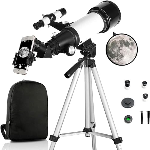 Telescope Astronomy Telescope for Adults 400mm AZ Mount 16X-150X Telescope 70mm HD Refractor Astronomical Telescope with Adjustable Tripod Backpack Phone Adapter