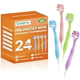 TuckPoki 24-Pack Pre-Pasted Mini Travel Toothbrushes, Individually Wrapped Value Pack, Disposable Toothbrushes with Toothpaste, Waterless Single-Use Extra Soft Bristle for Adults, On-The-Go & Braces