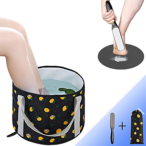 Collapsible Pedicure Foot Baths Gift Set - Foot Bucket with Foot File, Foot Soak Bath Basin Gift for Mom,Christmas,Thanksgiving Days - Outdoor Camping Hiking Travelling Fishing Washing(Lemon, 18L)