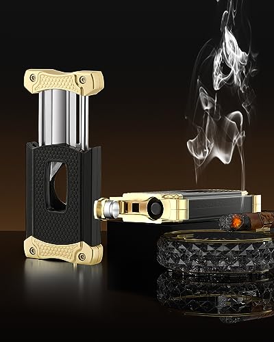 XIFEI Cigar Cutter, Stainless Steel V-Cut Cigar Cutter Built-in Cigar Puncher (Black Gold) - Image 5