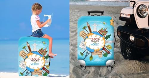 Image of Trolley Printed Cover Luggage Bag Polyester | Trolley Bags | Suitcase | Travel | Protector | Printed | Washable| Anti-Scratch Blue (Blue, 76 CM)