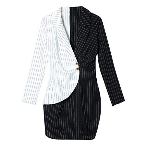 Blazer Dress for Women Striped Black White Patchwork Long Sleeve Button V Neck Bodycon Dresses4