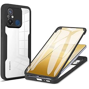Ysnzaq Full Surround Clear Case for Xiaomi Redmi 12C 6.71″, Soft TPU Screen Protection Phone Cover with Wireless Charging for Xiaomi Redmi 12C QB Black