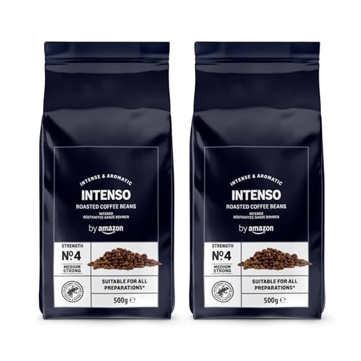 by Amazon Granos de Café Intenso, Tostado Ligero, 1kg (2 Paquetes de 500g), Certificado por Rainforest Alliance