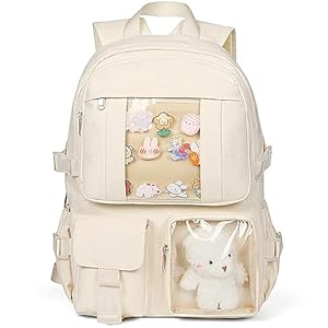 Kawaii-Backpack-for-Girls-Cute-Aesthetic-Backpack-for-School-Kawaii-Bookbag-with-Pins-Accessories-and-Pendant-Beige cotmcor Kawaii Backpack for Girls, Cute Aesthetic Backpack for School, Kawaii Bookbag with Pins Accessories and Pendant, Beige
