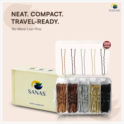 Image of Sanas Hair Pins For Hair Styling (250Pcs) Bobby Pins For Women Hair Pin Variety In Design & Finish Juda Pins For Hair Bun U Pins For Hair Stylish (5cm Long) (250Pcs) Gold Silver Bronze Black & Rose Gold