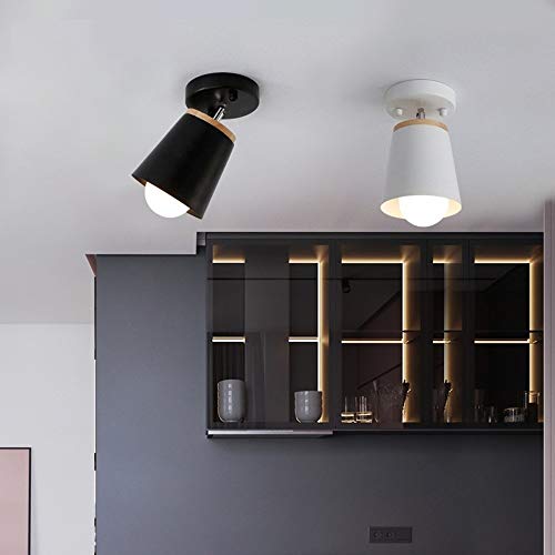 Lámpara de techo Edison de madera y diseño semi al ras minimalista negro 3