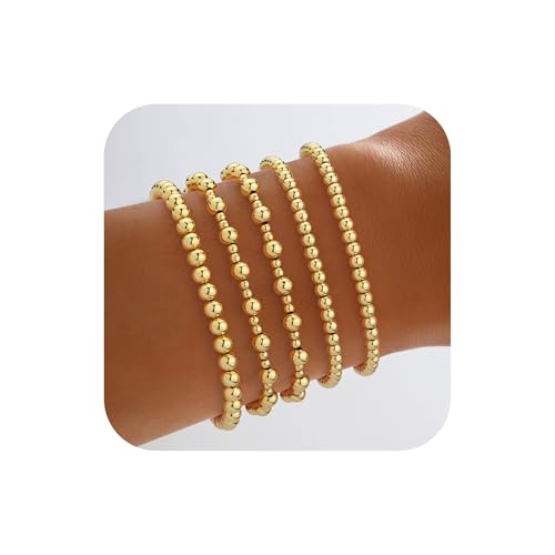 Howoo 18K Gold Plated Bracelets for Women Beaded Bracelets Stack Stretch Bead Ball Jewelry for Women Trendy