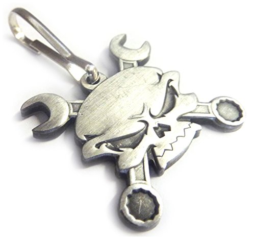 Skull Cross Wrenches Antique Nickel Car Motorcycle Mechanic Backpack Jacket ZIPPER PULL