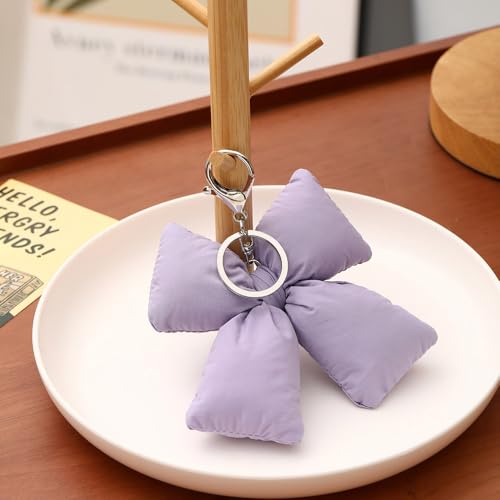 Image of Pink Bow Keychain Bag Charms Y2K Bowknot Plaid Keychains Coquette Aesthetic Purse Handbag Backpacks Charms (Purple 1)