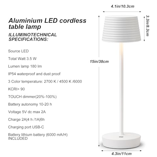 Sakringt SAKRINGT-S818 Cordless Table Lamps Rechargeable, Led Outdoor Table Light,6000Mah Battery Operated,3 Color Temperature Touch Portable Waterproof Dining Table Lamps thumb #1