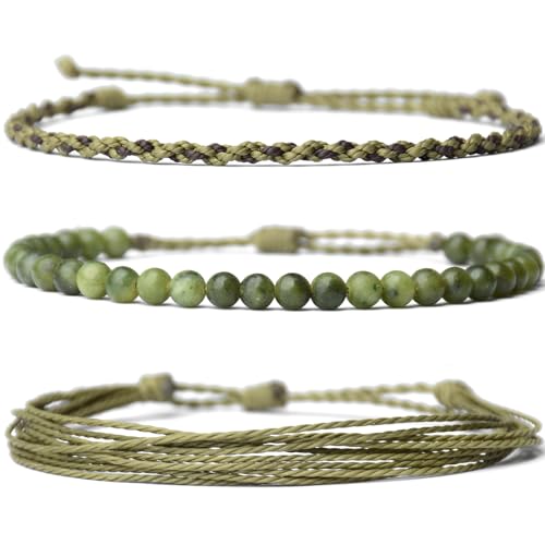 Handmade Natural Stone Beaded Healing Bracelet Gift for Men Adjustable Rope String Bracelet (Southern jade, Adjustable)