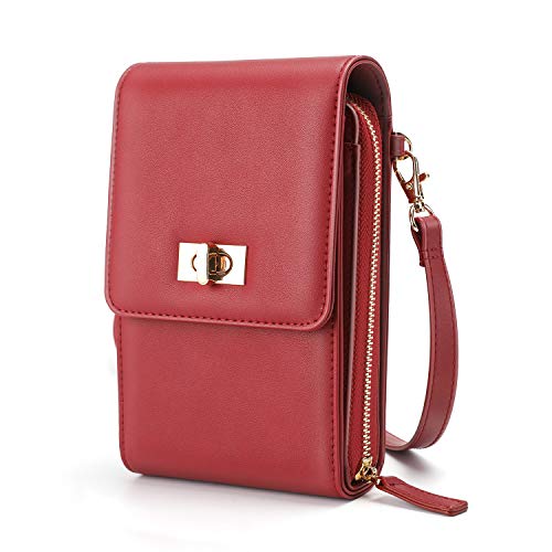 AKIMO Bolso bandolera pequeño con estilo para mujer, mini bolso de cuero de PU, bolso con monedero con solapa y cremallera con correa larga, ranura para tarjeta, llavero, cerradura antirrobo