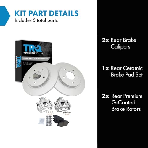 Image of TRQ Rear Brake Pad and Rotor Kit Caliper Ceramic Solid G-Coated