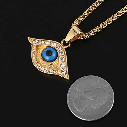 HZMAN 18k Gold Plated Iced Out Evil Eyes Necklace Nazar Boncuğ Protection Pendant Stainless steel Pendant4