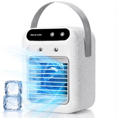 Mini Air Conditioning Unit Portable Air Conditioner 3-in-1 Evaporative Cooler & Rechargeable Misting Fan with Water Tank for Home Office Camping Outdoor