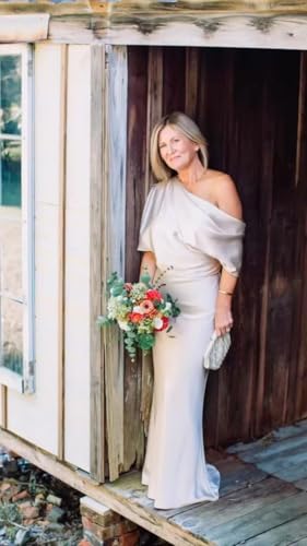 One Shoulder Satin Mother of The Bride Dress for Wedding Long Mermaid Half Sleeve Prom Formal4