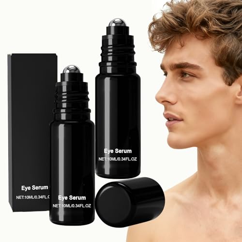Bálsamo para ojos revitalizante para hombres, crema de ojos para ojeras más oscuras, bálsamo antiedad para los ojos, con cafeína y rodillos de enfriamiento, círculos oscuros y líneas finas (2 unidades
