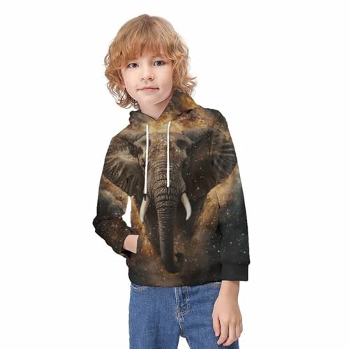 Sweat à capuche ado imprimé 3D pull enfant motif éléphant galactique 11-13 ans