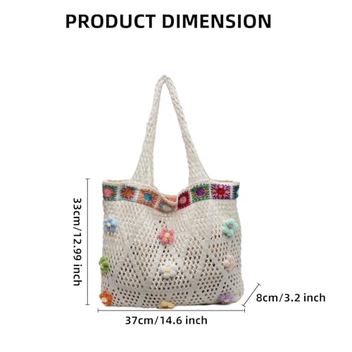 Women's Boho Embroidery Crossbody Bag Sunflower Beaded Knitted Hollow Out Crochet Knit Shoulder Bag Tote Handbag2