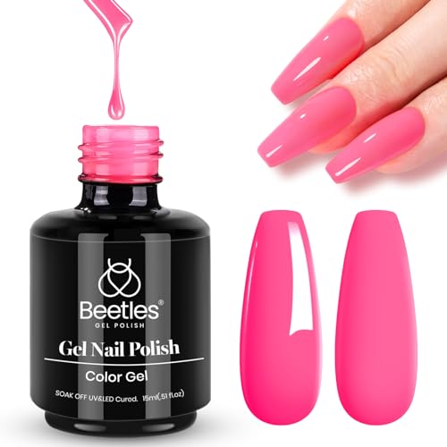 Image of Beetles Pink Gel Nail Polish - Hot Pink Gel Polish, 15ML /0.51Fl Oz Neon Color, Soak Off UV LED Lamp Nail Art, Long-Lasting Manicure Salon DIY Home