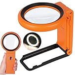 Magnifying Glass with Light and Stand, Foldable Handheld Magnifying Glass 18 LED Illuminated Lighted Magnifier for Macular Degeneration, Seniors Reading, Close Work, Coins, Jewelry, Orange