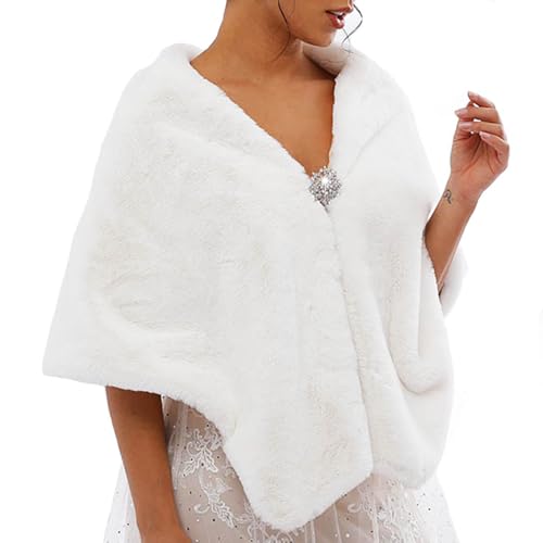 Women's Faux Fur Shawl Wedding Wrap Bridal Stole Scarf Cape for Bride and Bridesmaids 6