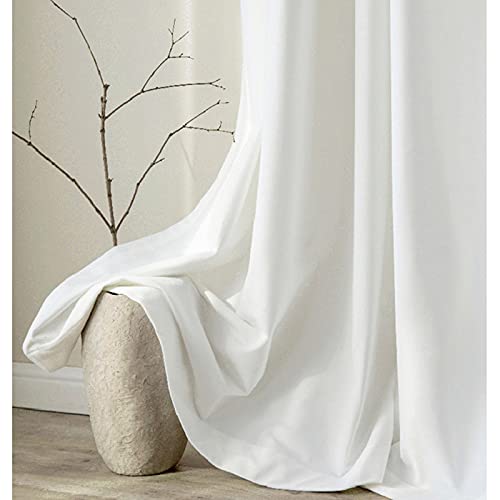 White Velvet Blackout Curtain Thermal Insulated Pencil Pleat Curtains for Living Room Bedroom Kitchen 2 Panels,White,W100xL250cm - Image 6