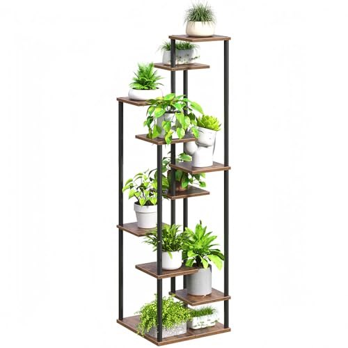 Yzosvki 10 Tier Plant Stand Indoor, Tiered Corner Plant Shelf Flower Stand for Living Room, Balcony, Patio, Garden, Rustic Brown and Black