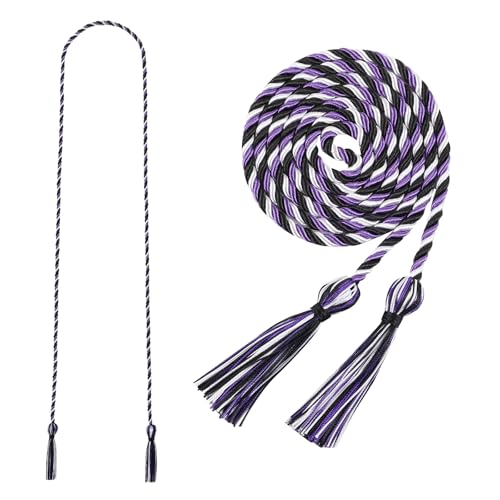 Image of Graduation Honor Cord 68 inch Grad Braided Honor Cords with Tassel Honor Rope Grad Cords for Graduation Students Bachelor Master Doctoral Gown Grad Decor (Purple White and Black)