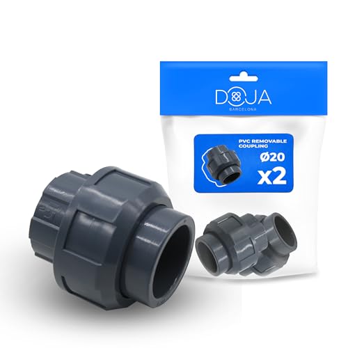 DOJA Barcelona Manchon Détachable PVC - Ø 20mm Femelle - Pack 2 - Installation Facile - Manchon PVC, Utilisation Polyvalente - Raccord Union PVC-U Rigide, Fonction Efficace, Raccord Detechable