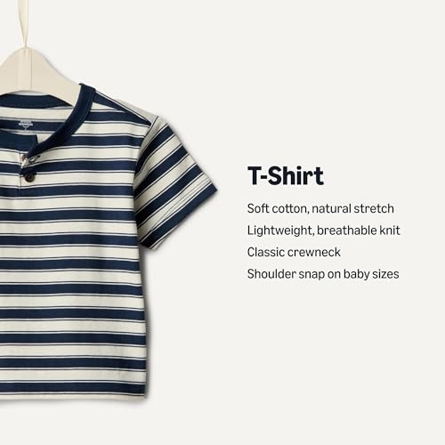 Amazon Essentials x Sofia Grainge Baby Boys' Cotton Crewneck Short Sleeve T-Shirts with Shoulder Snap, Pack of 2, Light Blue/Stripe, 18 Months - image 3