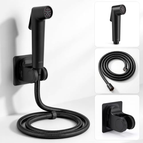 Image of Plantex Health Faucet Set /ABS Jet Spray with 1.2M Stainless Steel Hose Pipe for Toilet /Self Adhesive Hand Shower Holder /No Drilling Wall Mount - (Black, Combo)