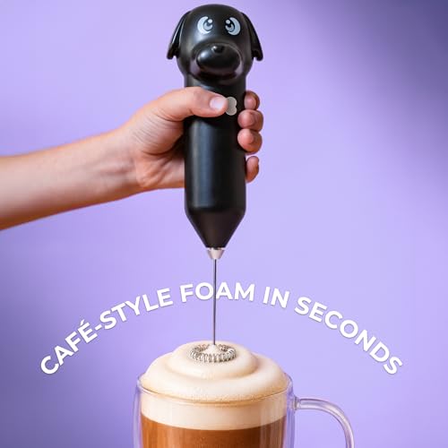 Image of Zulay Kitchen Dog Milk Frother Wand - Cutesy Frother, Meet Your New Frothing Buddy Ace The Dog, Adoption Papers and Stickers Included, Paw-fectly for Lattes, Cappuccino & Matcha - Black