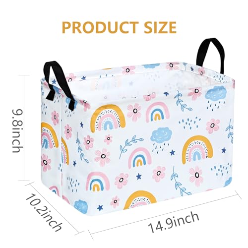Image of Rec Rainbow Print Box Hamper Storage Basket Collapsible Organizer Bin Gift Shelf Baskets for Home and Kitchen Storage