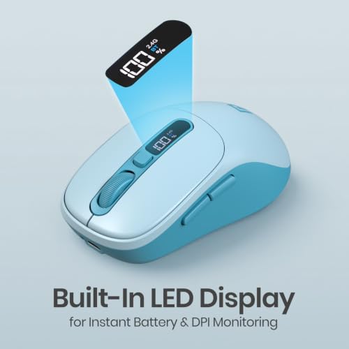 Image of Portronics Toad 9 Wireless Bluetooth Mouse with Dual Wireless (BT + 2.4 GHz), Smart LED Display, Rechargeable Battery, Forward & Back Button, Multi-Device Pair, Upto 4800 Dpi Sensitivity(Blue)