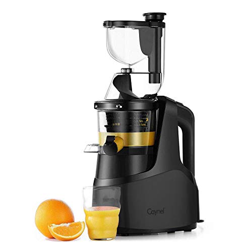 Caynel Slow Masticating Juicer Cold Press Extractor with 3" Wide Chute for Fruits, Vegetables and Herbs, Quiet Durable Motor with Reverse Function, Easy Cleaning High Yield Vertical Juicer, Tritan Material Non-toxic, BPA Free (Black)