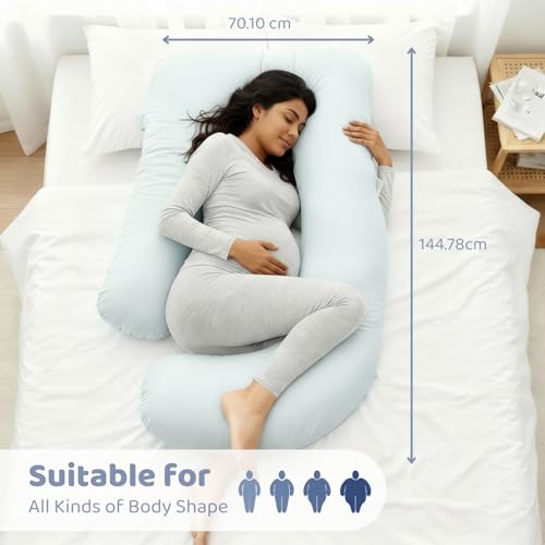 Image of haus & kinder Pregnancy Pillow for Women | Maternity Pillows for Pregnancy Sleeping | Pregnancy Full Body & Back Support Maternity Pillow | J-Shape (Ice Blue)