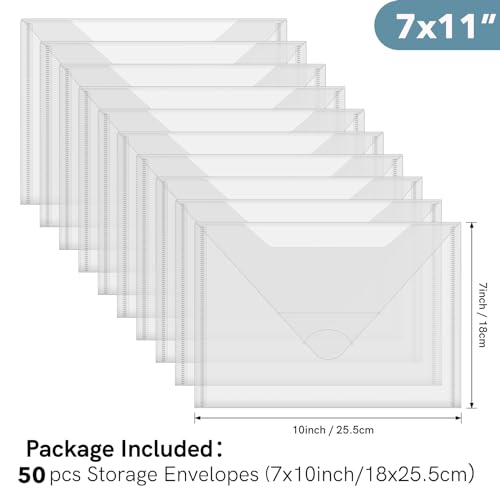 Image of Briartw 50 Pack Storage Bag,Resealable Plastic Envelopes Pockets for Cutting Dies Stencil Crafts Organizer Holder,7x10 inchClear Storage Envelopes for Clear Stamp,Die Cuts,Scrapbook Paper